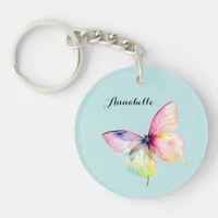 Delicate Pink Butterfly in Pastel Rainbow Colors Keychain