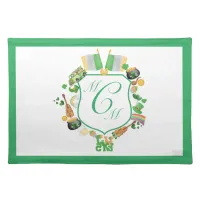 Green Lucky charms monogram crest Cloth Placemat