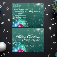 Christmas Baubles On Green Season's Greetings Foil Holiday Postcard