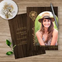 Rustic Wood Gold Handwritten Photo Graduation Foil Invitation