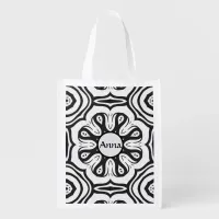 Crisp Black and White Abstract Design Grocery Bag