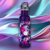 Glitchcore Colorful Anime Girl Artwork  Stainless Steel Water Bottle