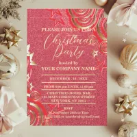 Red And Gold Stars Glitter Company Christmas Party Invitation
