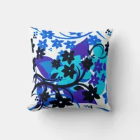 [Retro Floral] Blue Botanical Graphic Design Throw Pillow