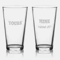 Simple "Yours & Mine (hands 0ff)" Monogr Etched | Pint Glass