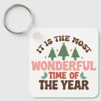 Wonderful Time Retro Groovy Christmas Holidays Keychain