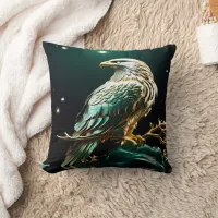 Eagle on Rock Under Sparkling Stars Throw Pillow