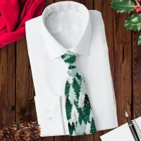 Winter Forest Snow Scene Trees Patterned Christmas Neck Tie