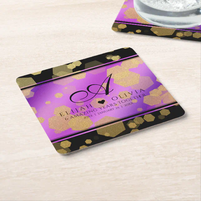 Elegant 6th 33rd Amethyst Wedding Anniversary Square Paper Coaster