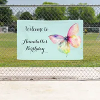 Delicate Pink Butterfly in Pastel Rainbow Colors Banner