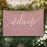 Dusty Rose Pink Calligraphy Simple Wedding Welcome Banner