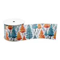 Pretty Watercolor Christmas Trees Satin Ribbon