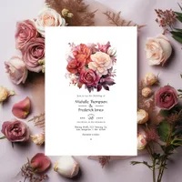 Cinnamon Rose and Dusty Rose Floral Wedding Invitation