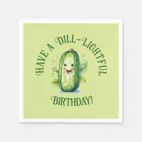 Cute Green Cartoon Pickle Birthday Napkins