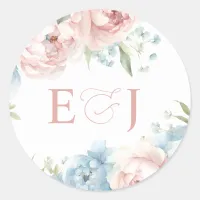 Elegant Boho Summer Spring Blush Floral Wedding Classic Round Sticker