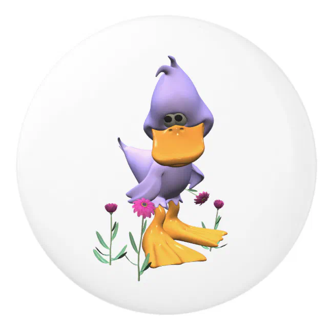 Cute and Shy Purple Cartoon Duck Ceramic Knob