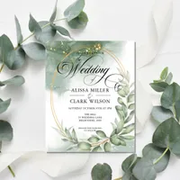 BUDGET Eucalyptus Greenery Gold Wedding Invitation