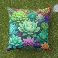 Aloe Vera and Succulents Collage Outdoor Pillow