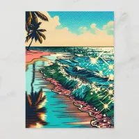 Beautiful Comic Pop Art Style Beach Scene Postcard