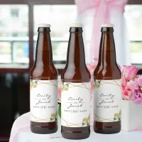 Elegant Gold Glitter Geo Yellow Floral Wedding Beer Bottle Label