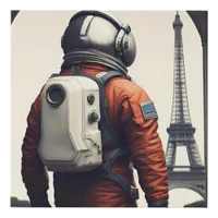 An astronaut in Paris  Faux Canvas Print