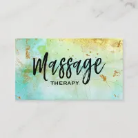 *~* Massage Therapist Trendy Grunge Gold Turquoise Business Card