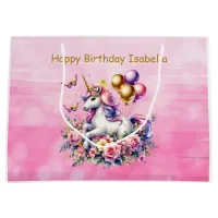 Pretty Pink, Purple and Gold Unicorn Birthday Part Large Gift Bag