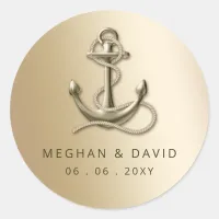 Rustic Vintage Antique Anchor Nautical Wedding Classic Round Sticker