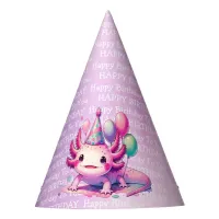 Cute Anime Axolotl Pink and Purple Girl's Birthday Party Hat