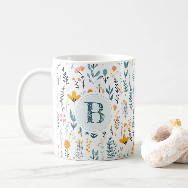 Leaf Floral Pattern Alphabet Coffee Coffee Mug