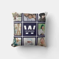 Navy Instagram 17 Photos Collage Monogram Custom Throw Pillow