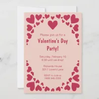 Scattered Heart Doodles on Peach Valentine's Party Invitation