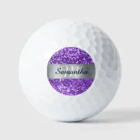 Sparkly Purple Glitter Silver Foil Monogram Golf Balls