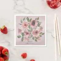 Watercolor Pink flowers on Pink  Napkins