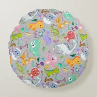 Cute Dinosaur Pattern on Grey | Round Pillow