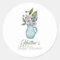 Watercolor Purple Sweet Pea Flowers Baby Shower Classic Round Sticker