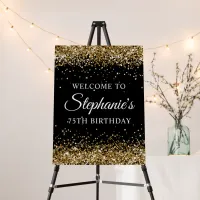 Gold Glitter Black 75th Birthday Welcome Foam Board