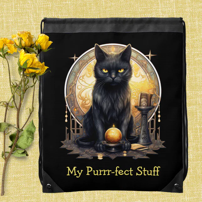 My Purrfect stuff Black Witchy Cat Drawstring Bag