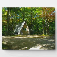 Camping in an A-Frame Cabin Plaque