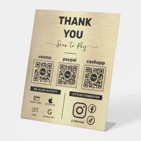 Modern Shiny Gold Scan to pay 3 QR Codes Thank you Pedestal Sign