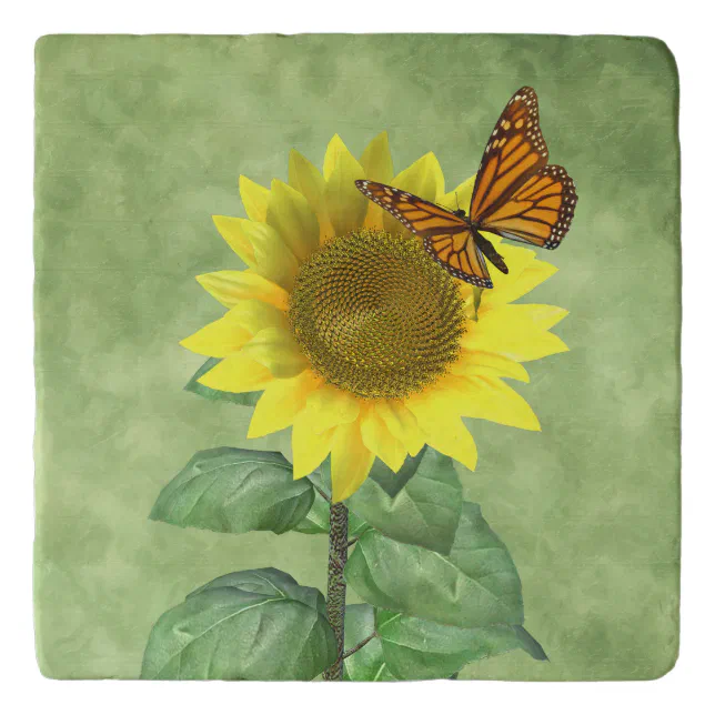 Pretty Yellow Sunflower and Orange Butterfly Trivet