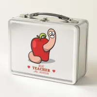 Teacher Appreciation Worm in Apple Add Name Metal Lunch Box