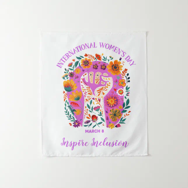 Powerful Floral Fist International Women's Day Tapestry
