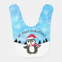 My First Christmas, Cute Penguin and Snowflakes Baby Bib