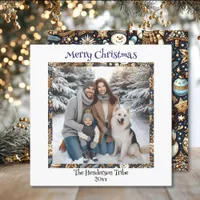 Blue and Gold Snowmen | Family Photo Christmas Holiday Card