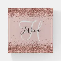 Rose Gold Glitter Blush Monogram Paperweight