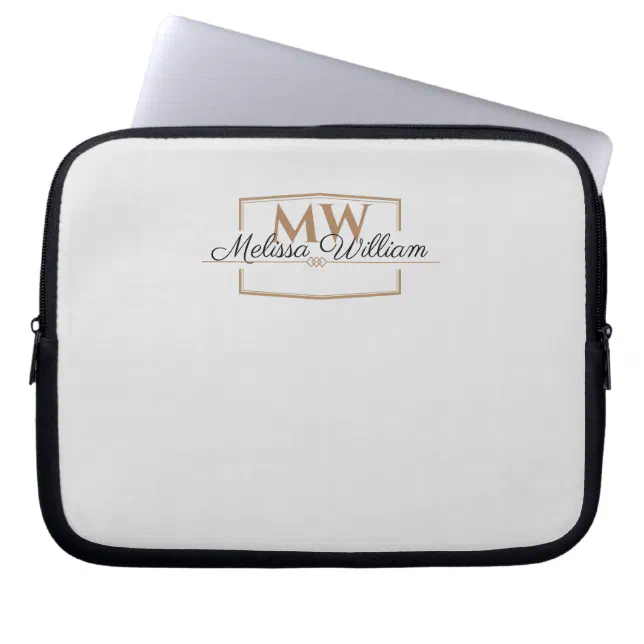 Silver Gold Monogram Name Script Laptop Sleeve