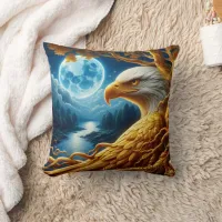 Eagle Resting on a Branch Under Moonlight Throw Pillow