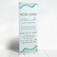 Elegant Gold Glitter Blue Marble Agate Modern Chic Retractable Banner