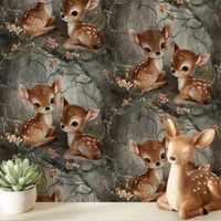 Vintage Fawns and Flowers Nursery Wallpaper